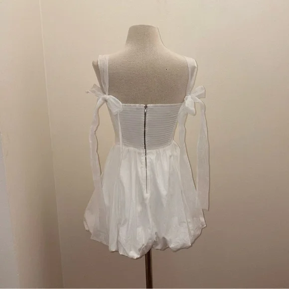 REFORMATION White Enza Square Ribbon Tie Strap Bubble Hem Minidress size 6 Small - Picture 5 of 16